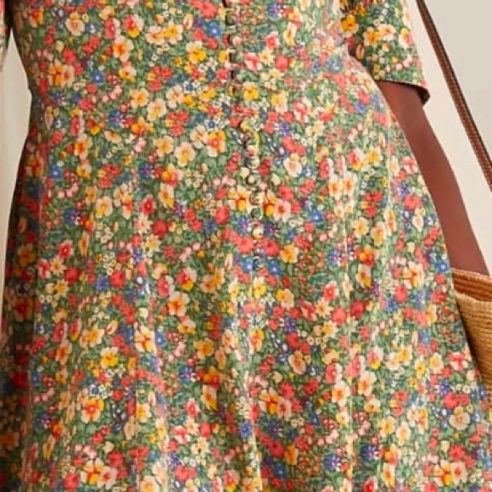 EUC DOEN CERESE MINI DRESS IN GREEN VALLEY FLORAL 100% silk sz L - Picture 6 of 6